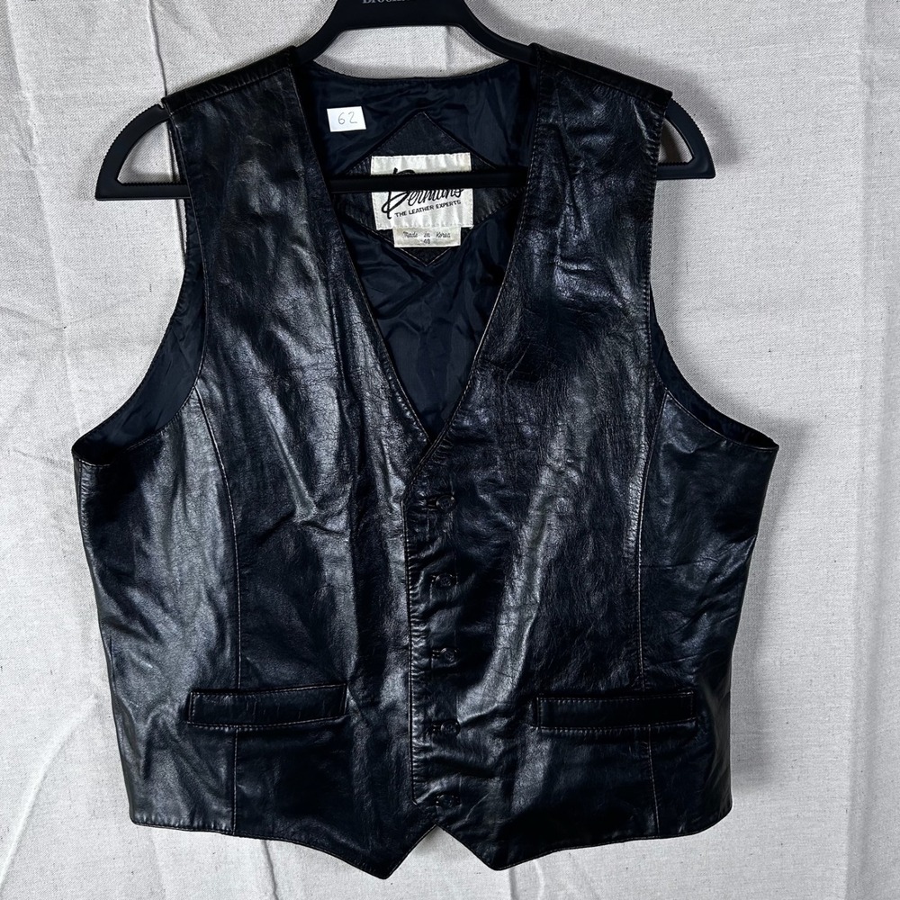 Berman's Black Leather Vest Mens Size 46 XL Vintage Button Front Style 1780